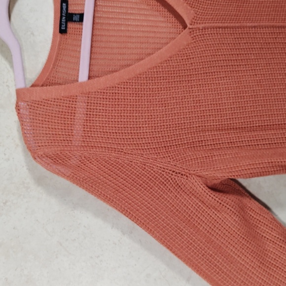 01W02 Eileen Fisher rust wool blend open weave v-neck sweater M - Picture 5 of 9